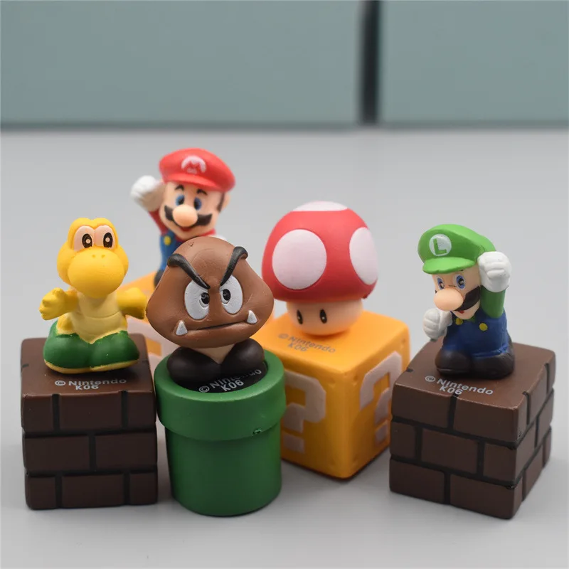 

1set Super Mario Bros Action Figures Yoshi Wario Bowser Mushroom Model Doll Toys for Boys Anime Cake Decoration Christmas Gifts