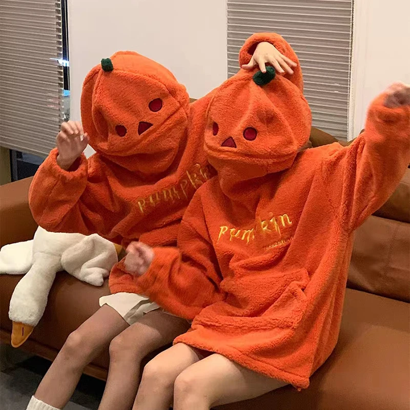 

2023 костюм для косплея на Хэллоуин с тыквой, свитер с капюшоном оверсайз, осенне-зимнее теплое пальто на молнии с капюшоном, милая верхняя одежда