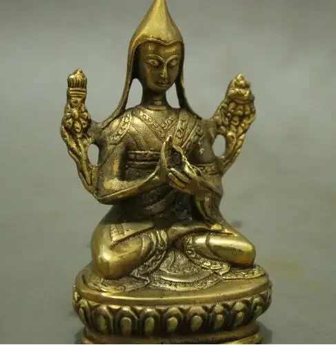 Фото Медная статуя Тибетский буддизм Латунь Лотос Je Tsongkhapa Tsong-ha-pa Статуя Будды FiguriNE №3