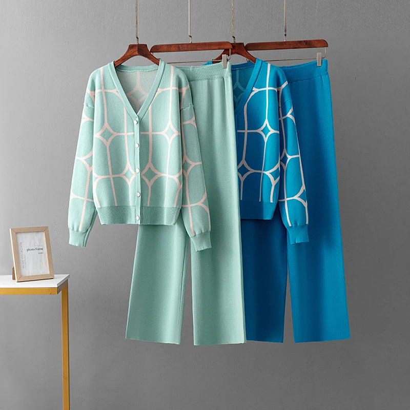 Женский трикотажный кардиган с широкими штанинами HLBCBG повседневный комплект из