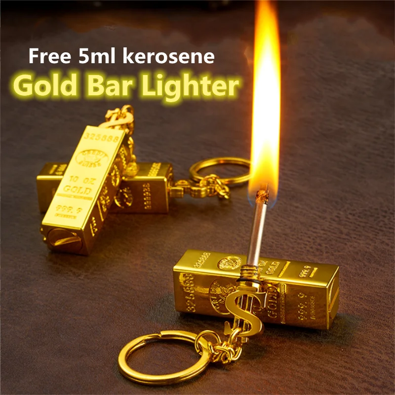 

Наружная походная Водонепроницаемая металлическая зажигалка с цепочкой для ключей для выживания, золотая зажигалка (без масла)