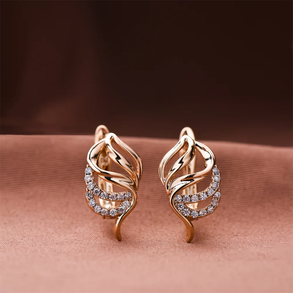 

Dckazz New Vortex Copper Earring Embedded crystal 585 Rose Gold Color Woman’ Drop earring party Jewelry daily use