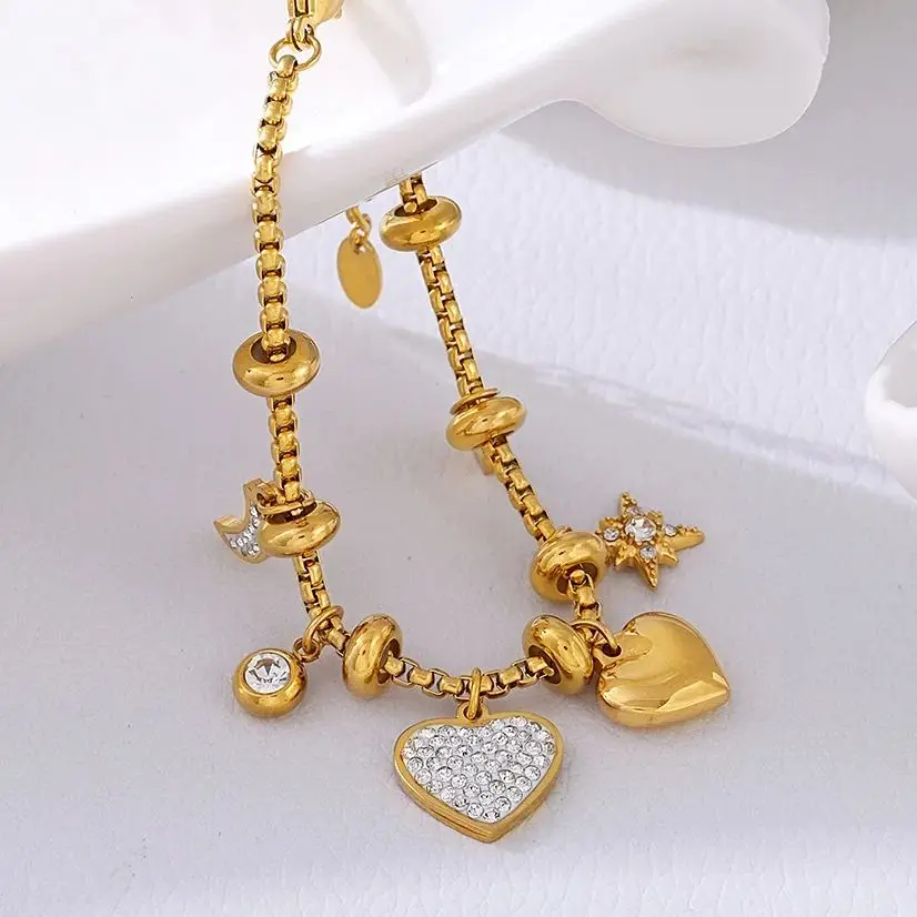 Подвеска в форме сердца луны звезды женские браслеты из нержавеющей стали 316L