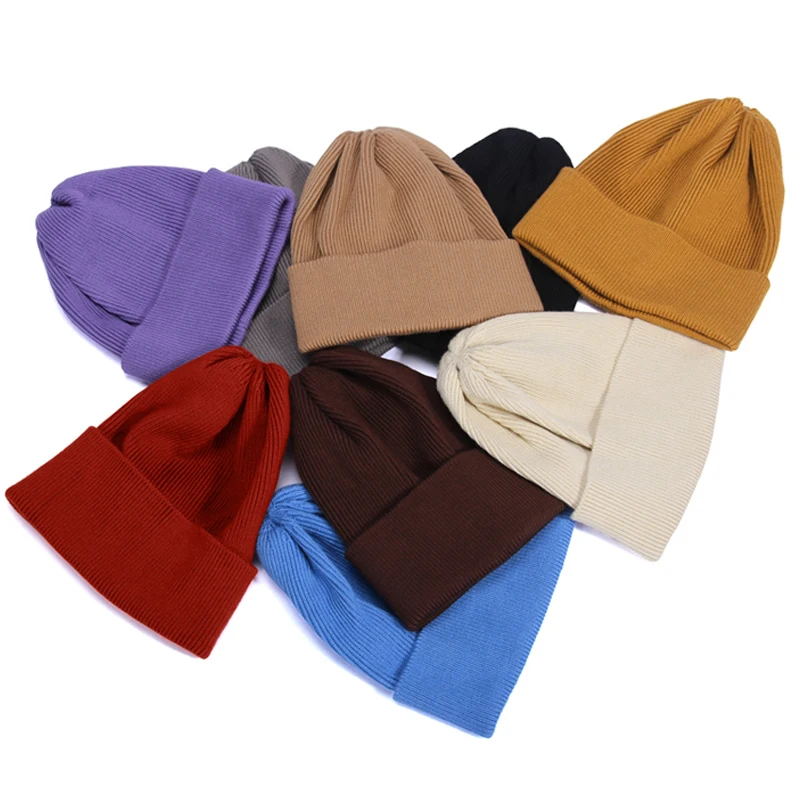 Однотонная зимняя вязаная шапка для женщин плотная Шапка-бини с атласной