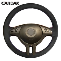 cardak hand stitched black suede car steering wheel cover for bmw e46 325i x5 e53 e39 car accessories
