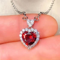 new luxury bluegarnet heart cz womens necklace for engagement wedding bright color delicate lady%e2%80%99s jewelry party love gift