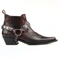 FootCourt- Burgundy Color Women Western Ankle Boots Claret Red Genuine Leather Cowgirl Boots Cowboy Boots Leather Leather