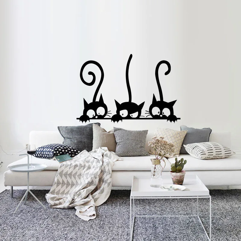 

3 Black Cats Wall Stickers Animal Cats Stickers Living Room Decor Tv Wall Decor Child Bedroom Vinyl Home Decoration Accessories
