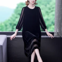 female black velvet loose maxi dress autumn winter korean vintage mesh patchwork sexy dress 2022 elegant casual evening vestidos