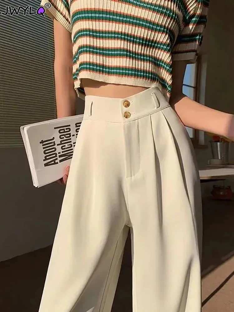 Candy Color Chiffon Sweatpants Women Korean Baggy Pantalones High Waist Office Wide Leg Pants Casual Straight Formal Suit Spodni