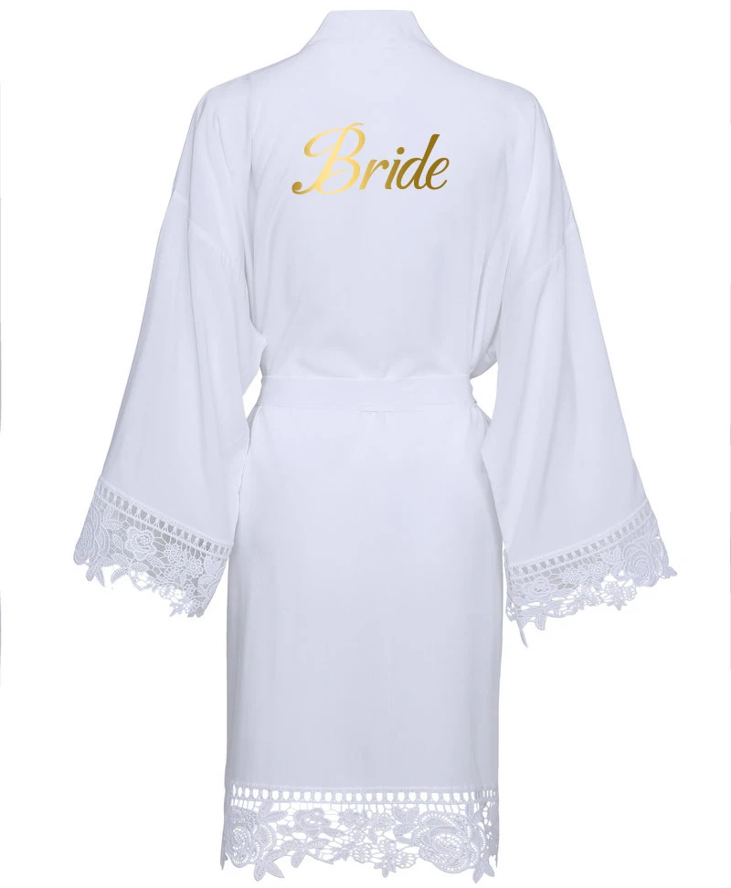 YUXINBRIDAL 2019 New Dusty Pink Solid Cotton Kimono Robes with Lace Trim Women Wedding Bridal Robe Bathrobe Sleepwear White