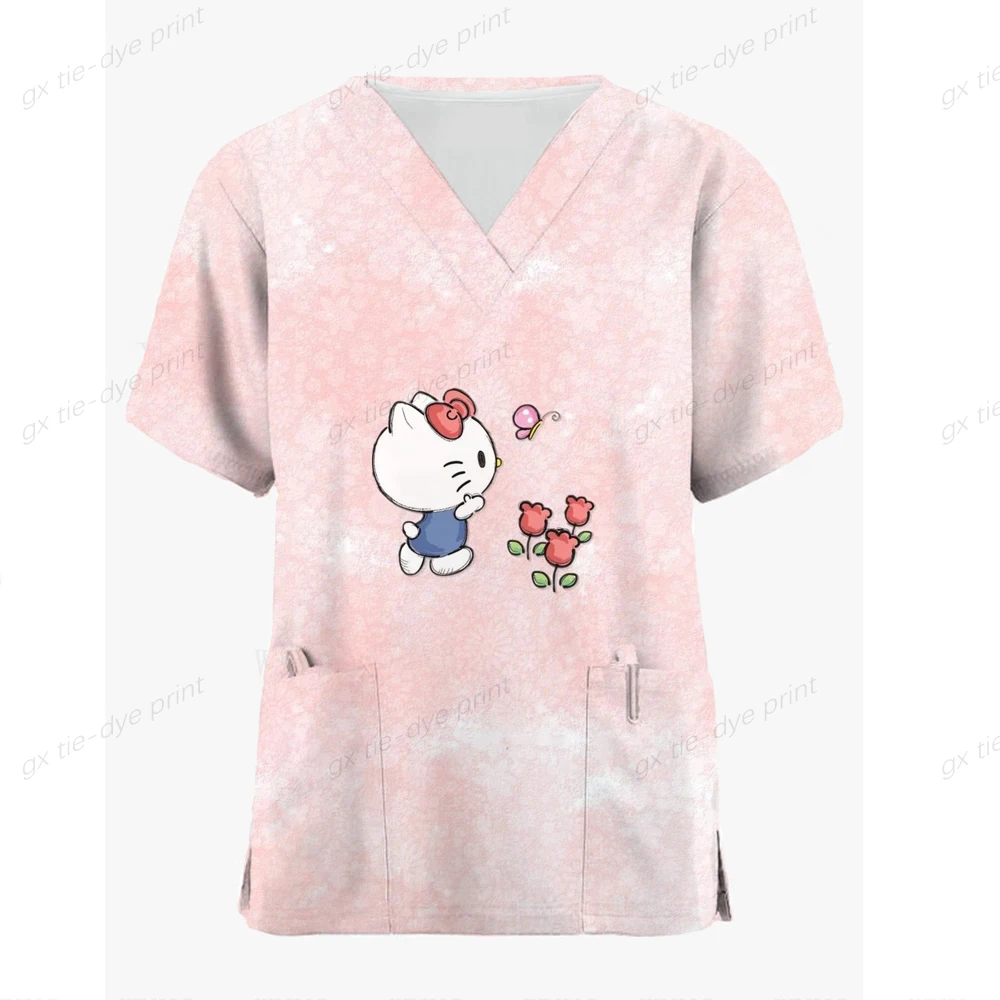 Женская футболка с принтом Hello Kitty коротким рукавом и V-образным вырезом