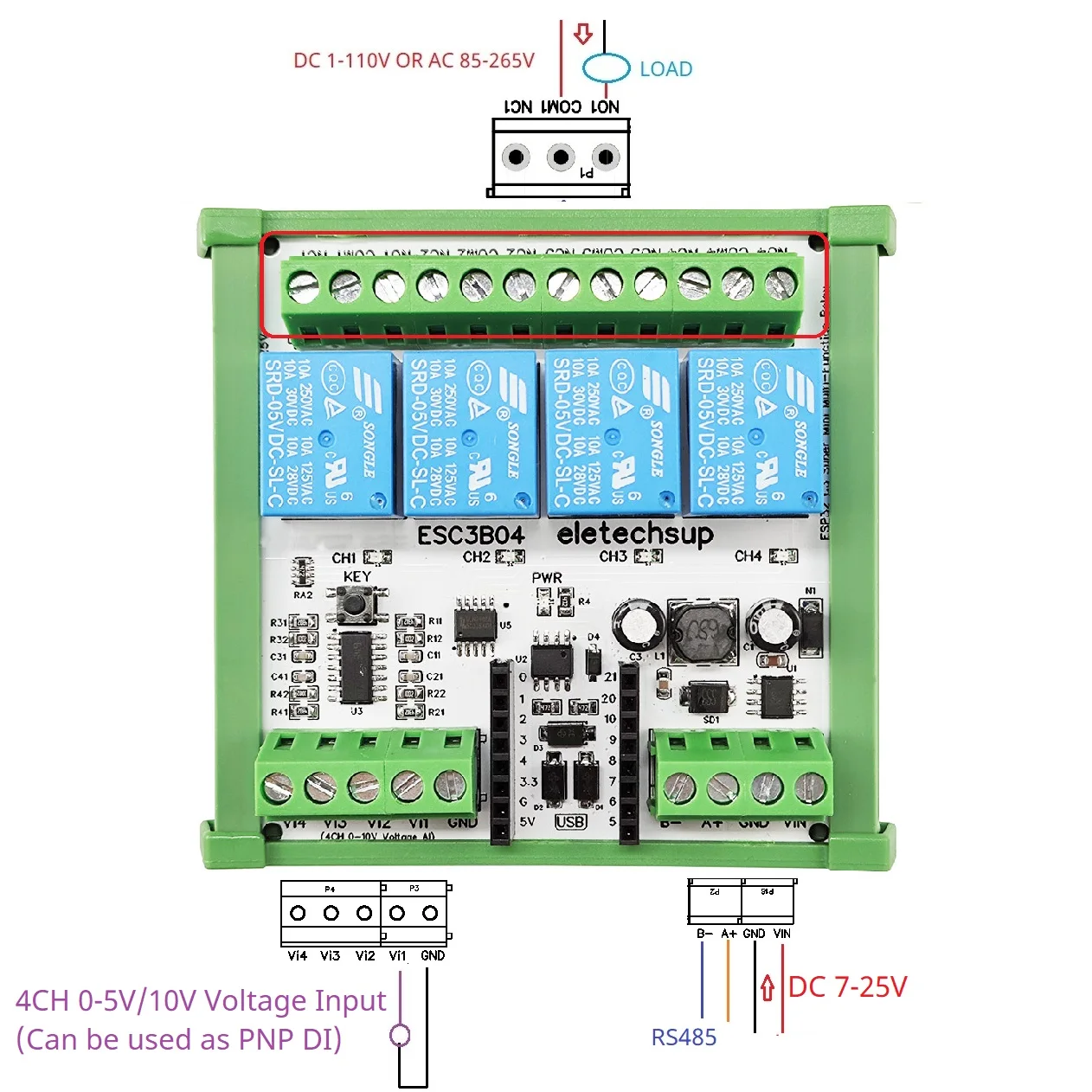 DC 9 В 12 24 4AI-4DO 0-10 Аналоговый вход ESP32 C3 Super Mini RS485 Релейная плата расширения Умный дом