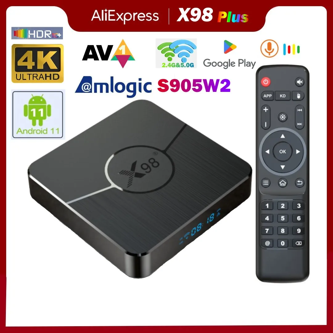 

X98 plus Smart TV Box Android 11 Amlogic S905W2 AV1 4K BT 4GB 32GB 64GB 2.4G&5.8G Wifi Youtube Media Player Set top box 2GB 16GB