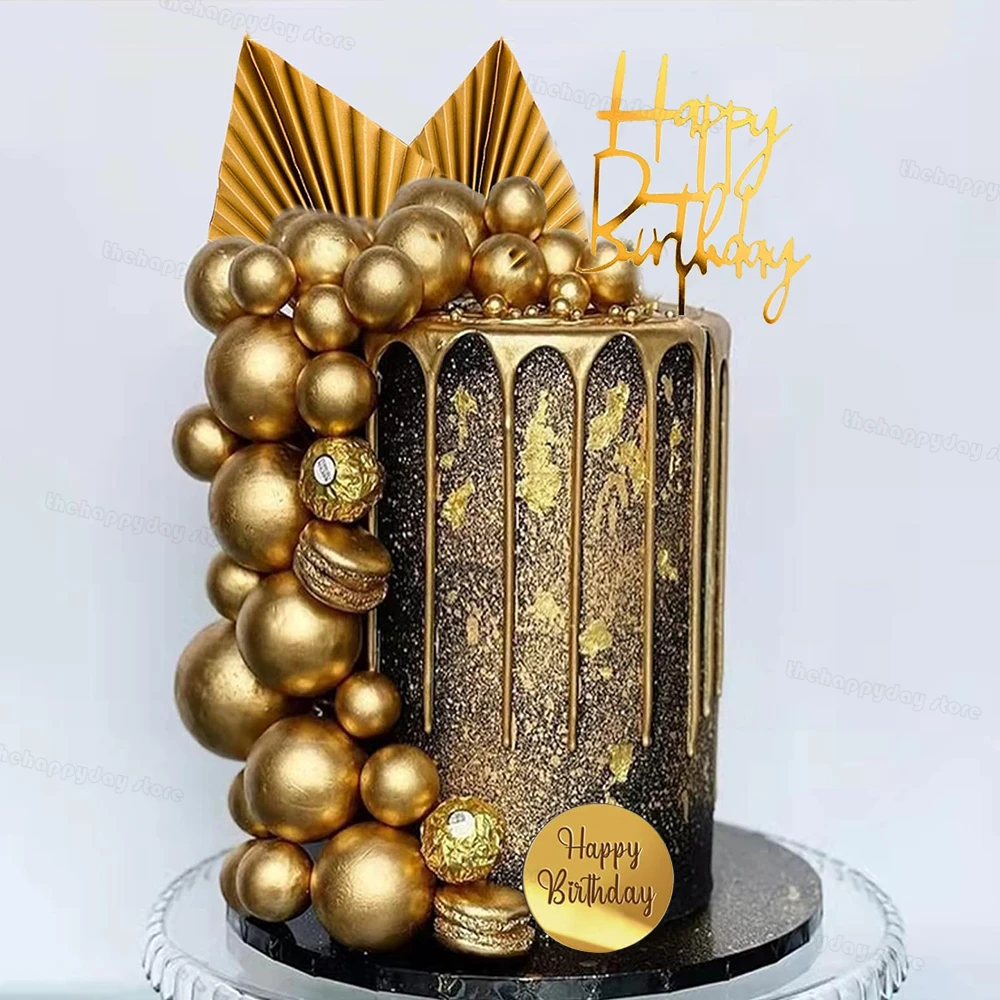 1 комплект топперы для торта с черными золотыми шариками золотые пальмовые