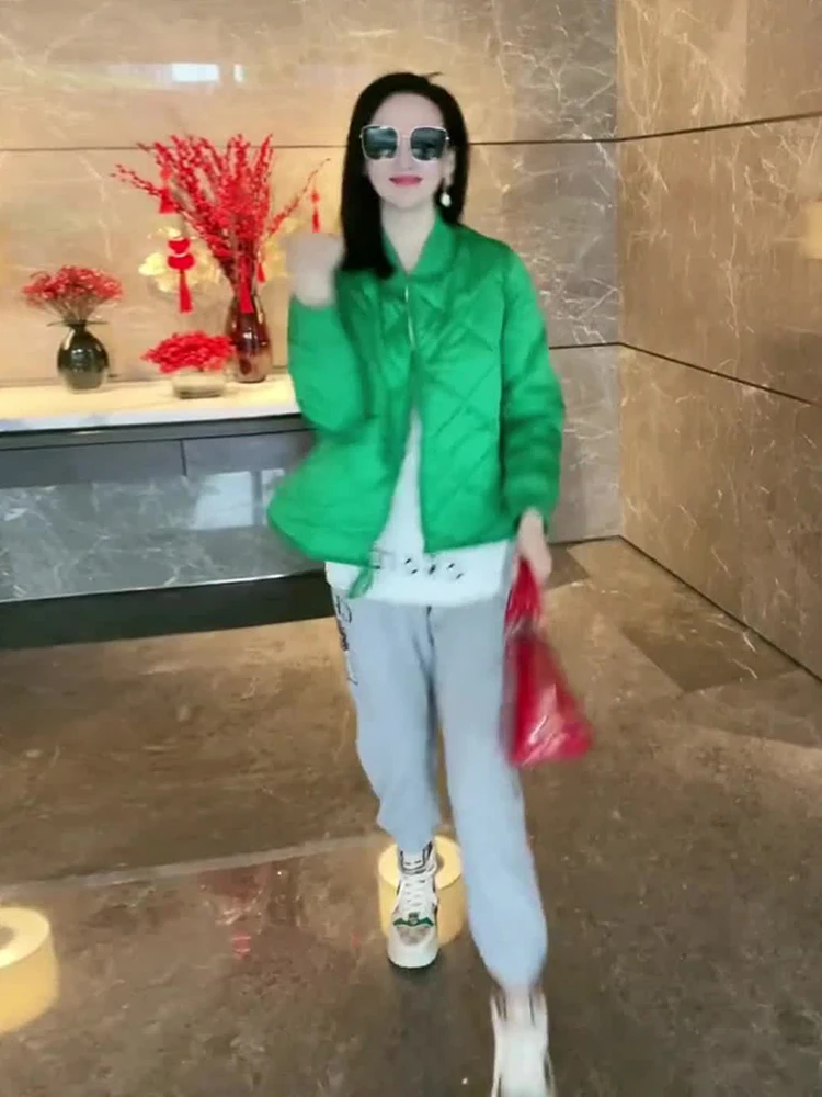 Хлопковая стеганая куртка с розовым ромбом женская осенне-зимняя в Шэньчжэне