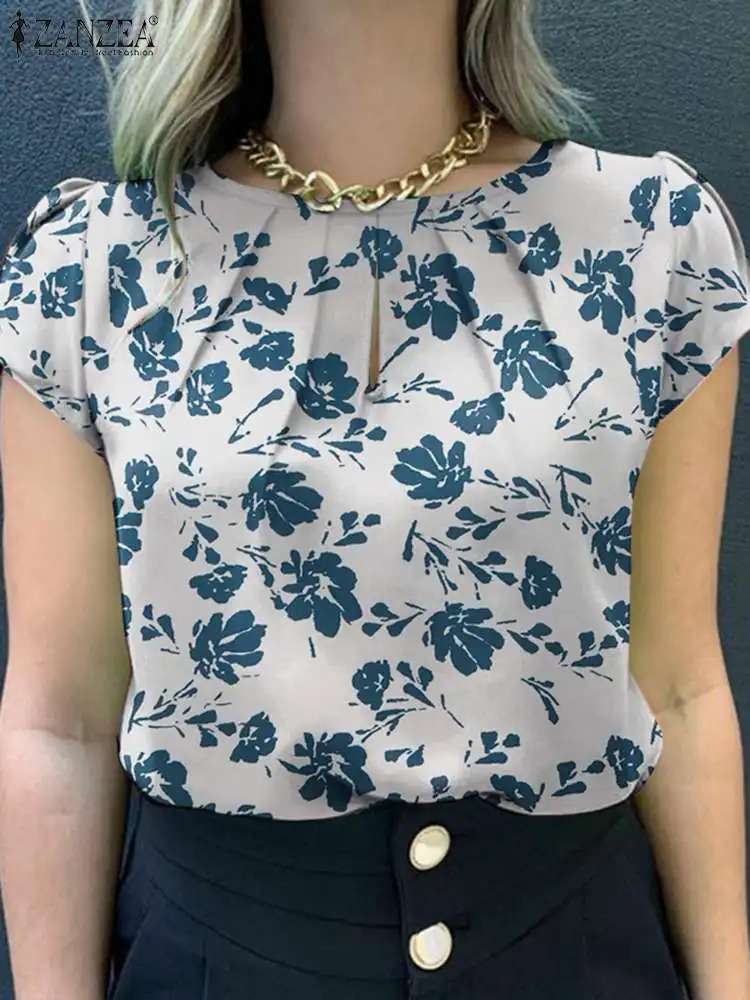 Женская Повседневная рубашка ZANZEA для отдыха модная блузка с принтом коротким