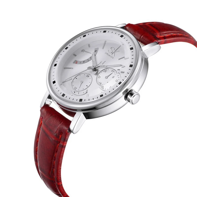 Часы наручные SK женские кварцевые Модные Аналоговые с кожаным ремешком 4 цвета |