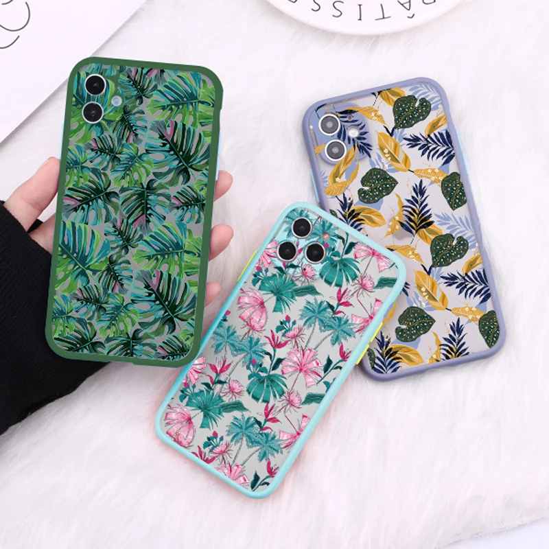 

Palm tree Leaves Plant Flower Phone Case for iphone 7 8 Plus SE2 11 12 13 Pro Max Mini X XR XS Hard Back Shockproof Cover Fundas