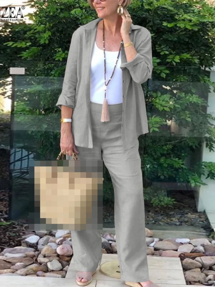 

Two Piece Set Women Outfit 2023 Solid Color Lapel Long Sleeve Casual Button Pant Setsf or Women 2 Pieces