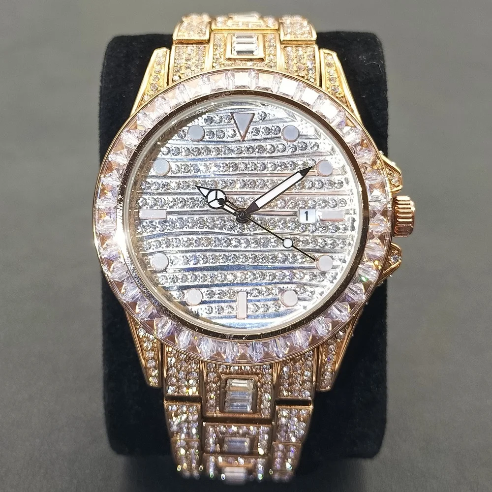 

MISSFOX Men Watches Exquisite Design Business Stainless Steel Male Wrist Watch Unique Round Rose Diamond Waterproof Men's Clocks