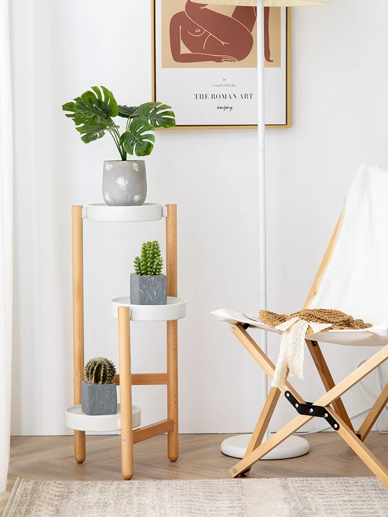 Трехярусная высокая стойка для растений деревянная полка угловая витрина