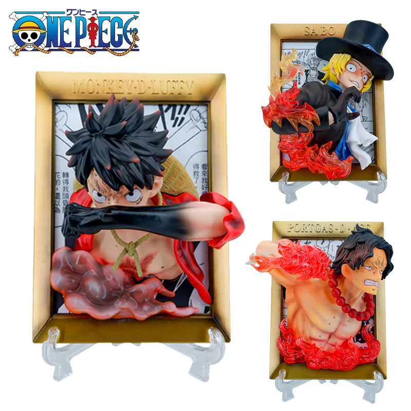 

One Piece Photo Frame Luffy Ace Sabo Anime Figure Figurine Gk Pvc Statue Collection Model Toys Decoration Hanging Ornaments Gift