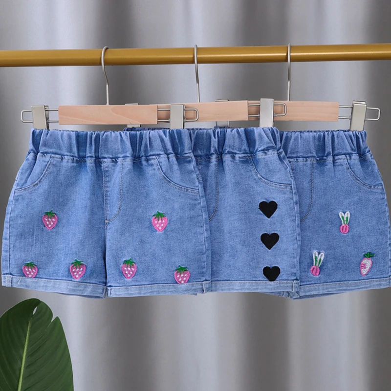 Summer Kids Short Denim Shorts for Girls Fashion Girl Short Princess Jeans Children Pants Girls Shorts Flower Girls Clothing