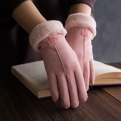 Женские зимние перчатки с искусственным мехом, цвета в ассортименте
