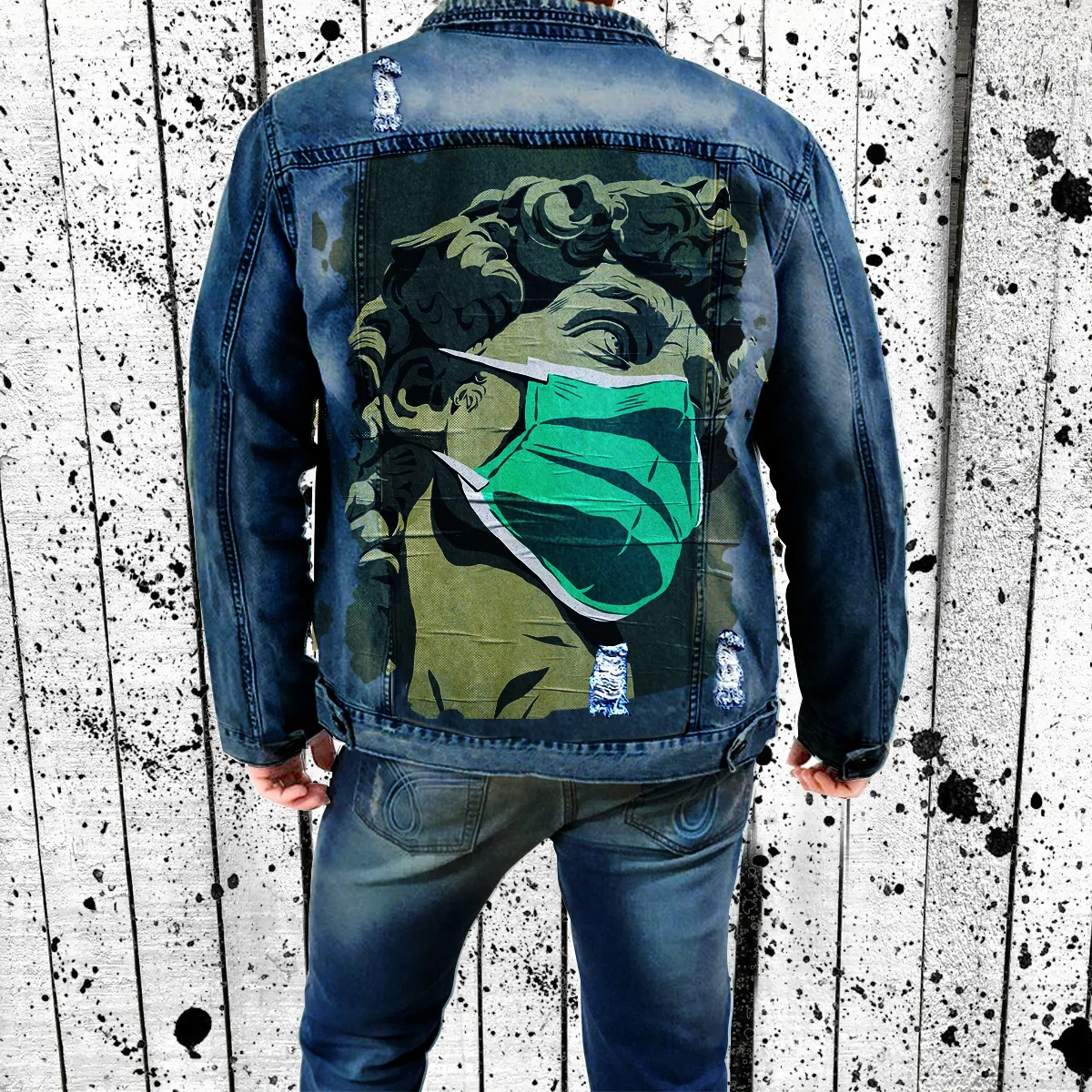 

Мужская джинсовая куртка с отложным воротником, ковбойская джинсовая куртка в стиле хип-хоп с забавным принтом, модная уличная одежда для осени и зимы