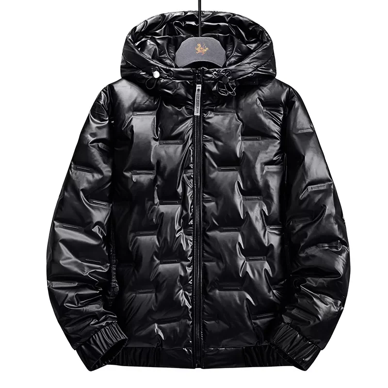 Warm Fashion Print Mens Slim Hooded White Black Down Coat Casual Down Jacket  2022 Winter New Boutique White Duck Down Thick