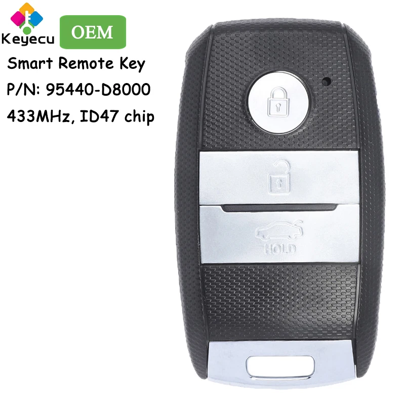 

KEYECU OEM Smart Prox Remote Control Car Key With 3 Buttons 433MHz ID47 Chip for Kia KX3 2015 2016 2017 Fob P/N: 95440-D8000