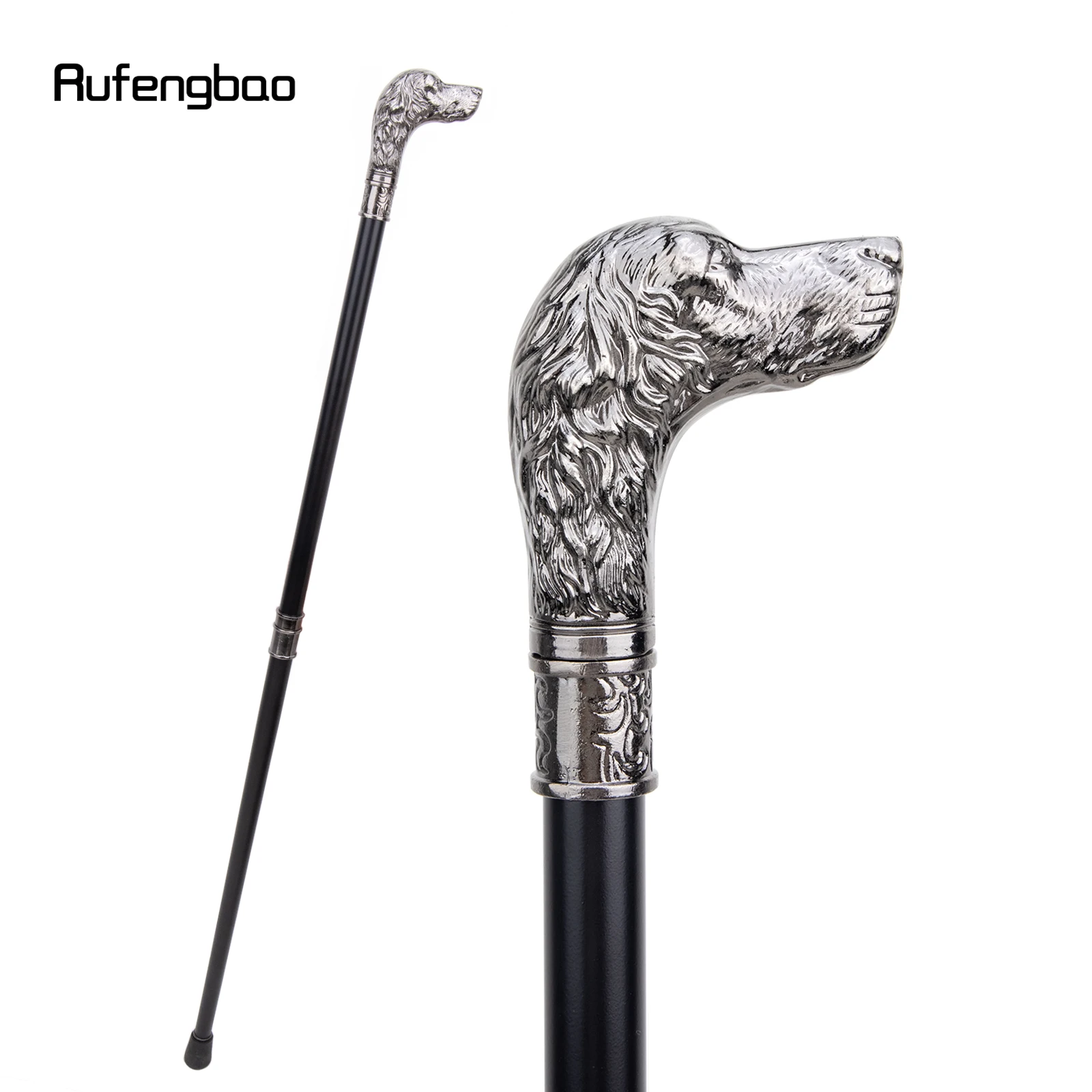 

Sliver Loyal Dog Head Walking Cane Fashion Decorative Walking Stick Gentleman Elegant Cosplay Cane Knob Crosier 93cm