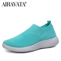 women knit sock shoes breathable flatform sneakers lady slip on soft casual walking shoes size 35 43