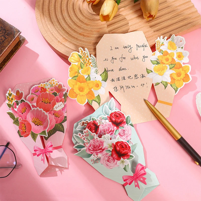 

3 шт. букеты, поздравительные открытки, День Святого Валентина, годовщина, рождественский подарок, пустые открытки с конвертами, подарки для мам на день рождения, спасибо