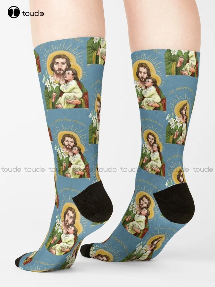 

St. Joseph Socks Mens Work Socks Harajuku Personalized Custom Unisex Adult Teen Youth Socks 360° Digital Print Retro Colorful