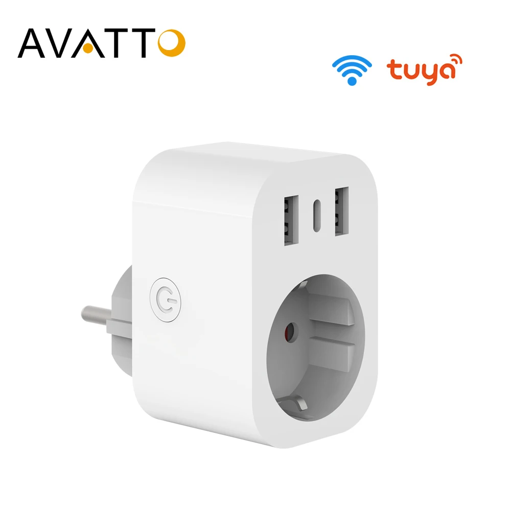 

AVATTO Tuya Smart WiFi Plug with 2*USB /1*Type-C Port, 16A /3680W Smart Socket Outlet Voice Works with Google Home Alexa Yandex