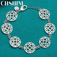 chshine 925 sterling silver round flower bracelet for women fashion wedding engagement party charm jewelry