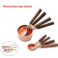 4pcsset stainless steel kitchen dining walnut wooden handle copper plating measuring cups spoon cake sugar tools gadgets set