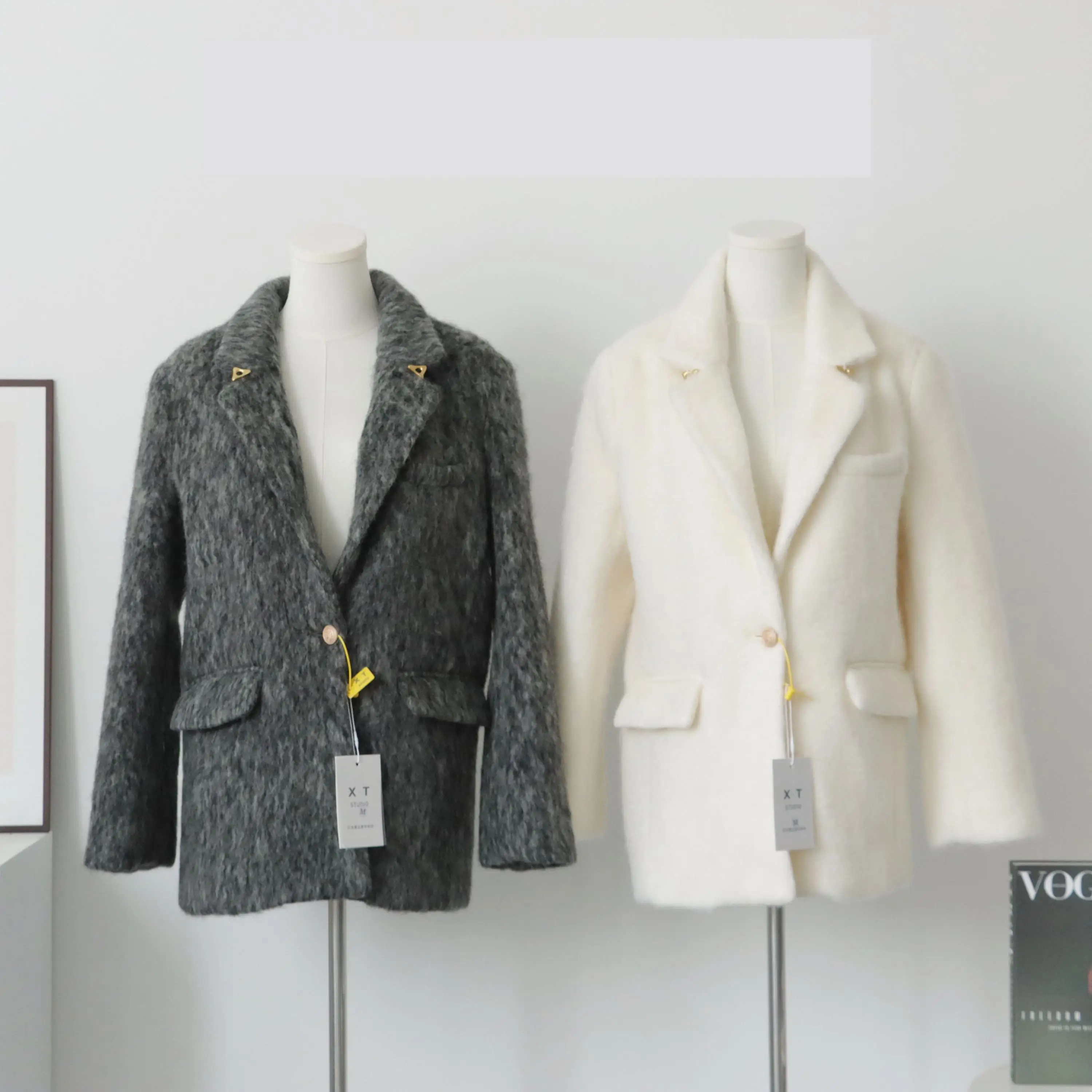 Women's Autumn Winter Thick Hairy Blazer Jacket Elegant Long Sleeve Single Button Suit Outwear Lady Vintage Coat Top