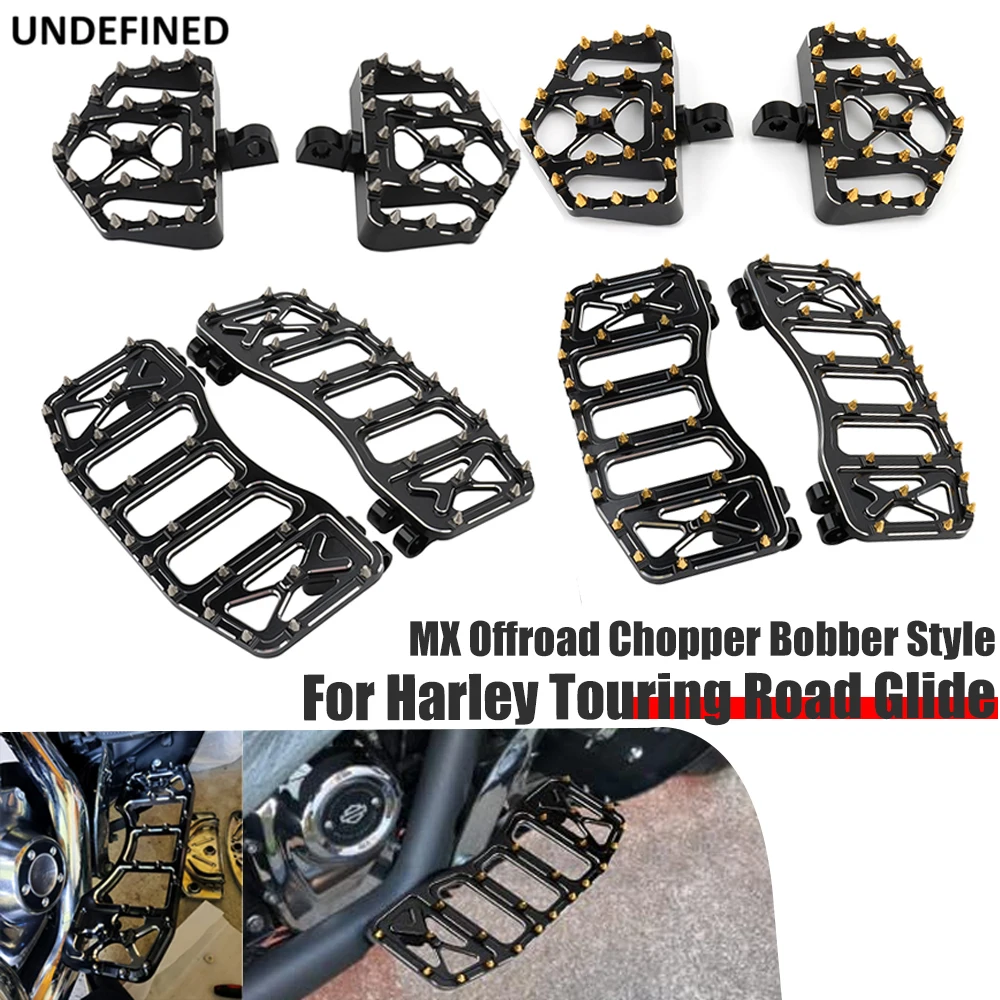 

MX Offroad Front Floorboards Wide Fat Foot Pegs Driver Stretched Footrests CNC For Harley Touring Road Glide Softail FLST Dyna