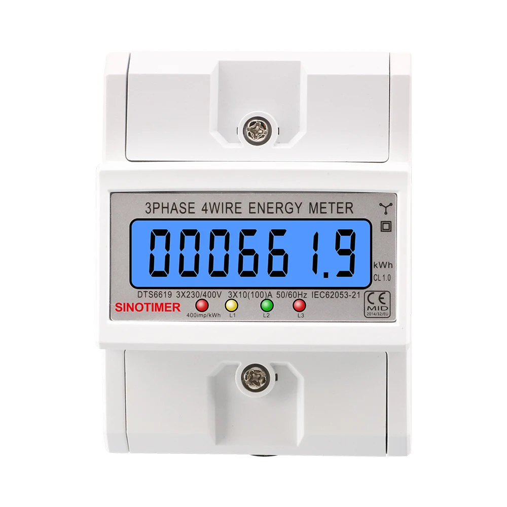 

3 Phase Energy Meter 230/400V 100A Digital Electric Power Meter Energy Consumption KWh Meter Rail Type 35mm DIN standard Rail