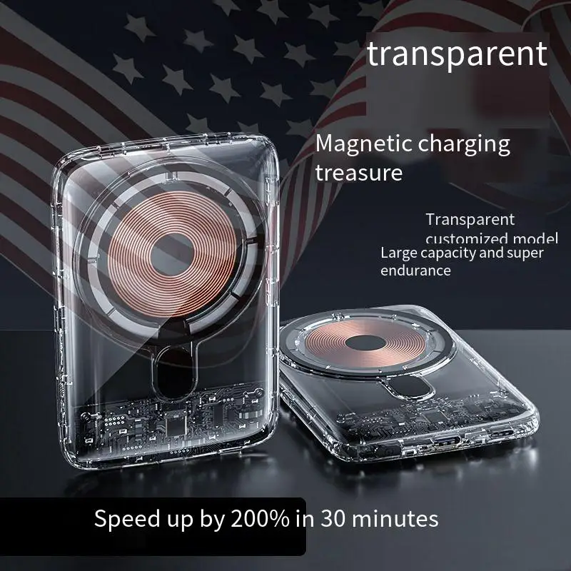 

Magsafe transparent magnetic absorption wireless charging bank 22.5W fast charging bank 10000mA mobile power supply
