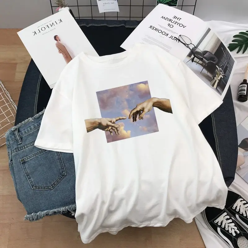 

Michelangelo Print Tshirt Summer Women T Shirts Oversize Loose Casual Tee Shirt Harajuku Streetwear Tops Female T-shirt Clothes