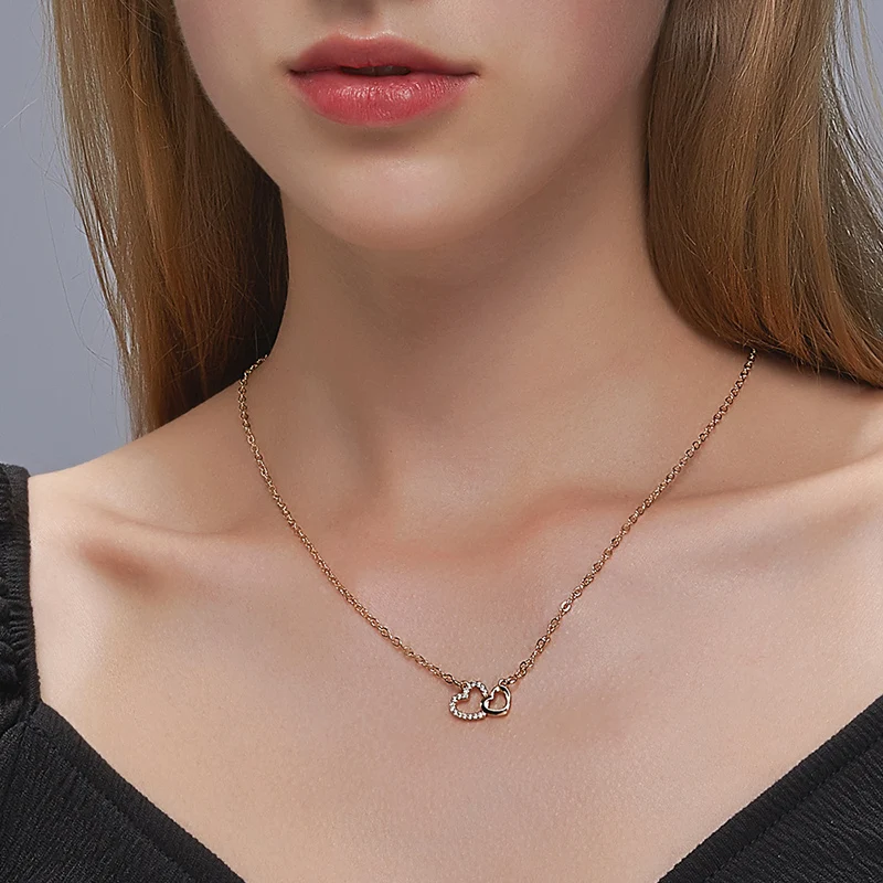 

New Double Heart Necklace for Women Girls Love Clavicle Chains Necklace Pendant Vintage Jewelry Wholesale Valentine's Day Gifts