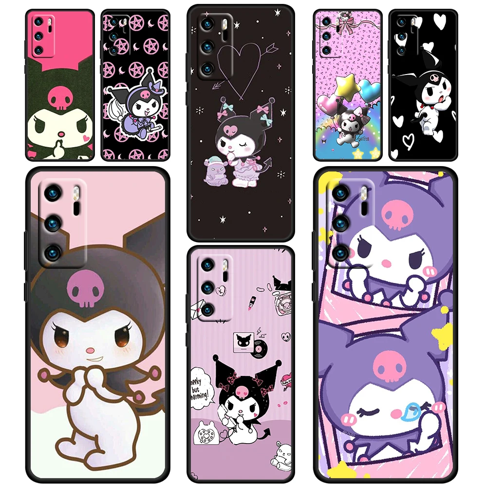 

Cartoon Sanrio Kuromi Case For Huawei P50 P40 P30 P20 Lite 5G Nova Y70 Plus 9 SE Pro Y9S Soft Black Phone Cover Shell Core Capa