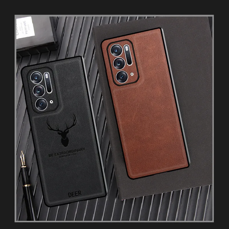 Luxury 2in1 Retro Genuine Leather Fold Phone Case for OPPO Find N 5G Classic Vintage Deer Elk Head Texture Armor Back Cover