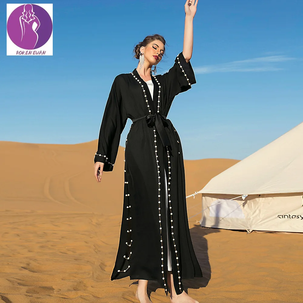 

2022 Women Black Ramadan Kaftan Dubai Abaya Turkey Isalam Pakistani Muslim Arabic Long Dress African Dress For Women Robe