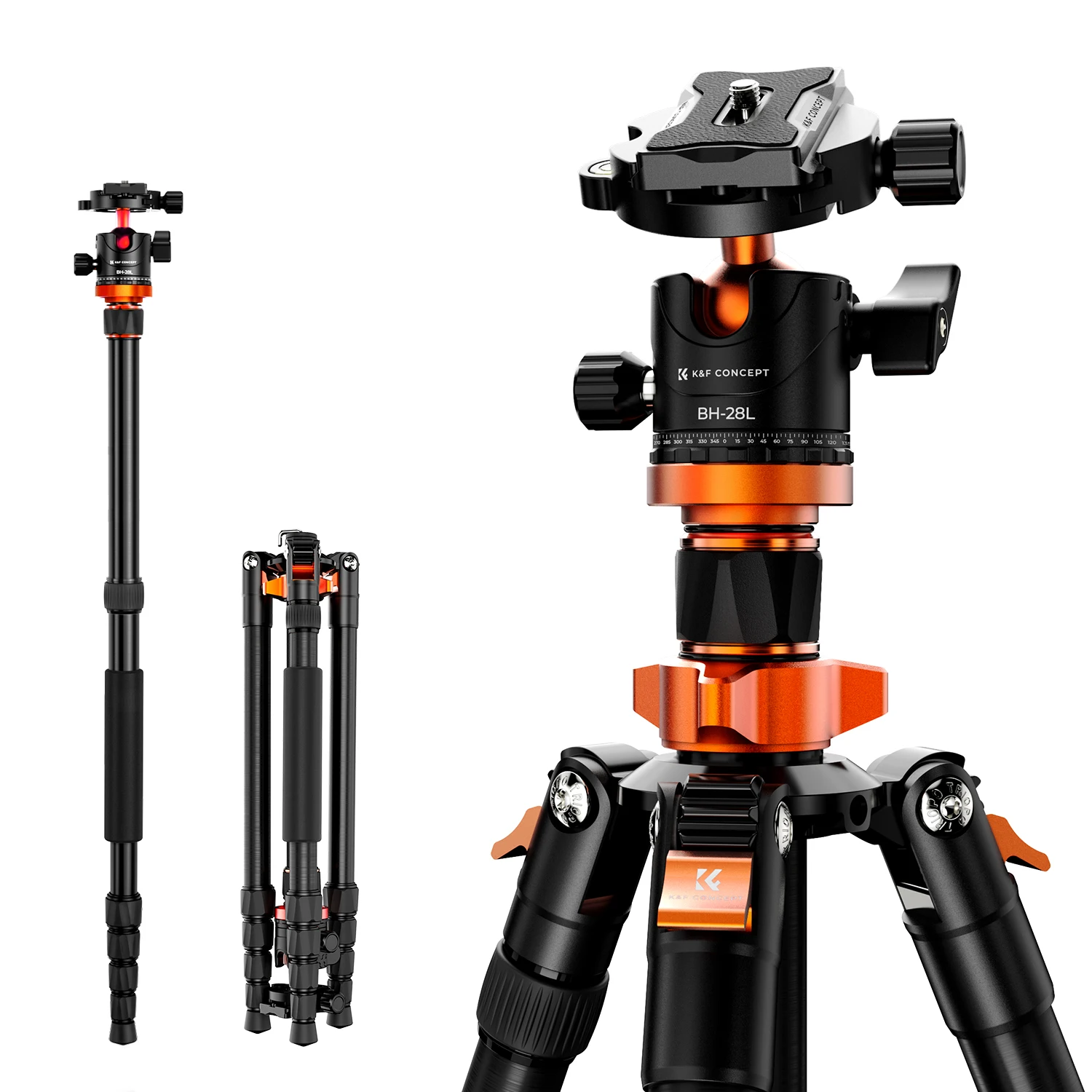 

K&F Concept 68 inch /175cm Aluminum Alloy Travel Camera Tripod with Monopod 10kg/22lbs Load Capacity 360° Panorama Ball Head