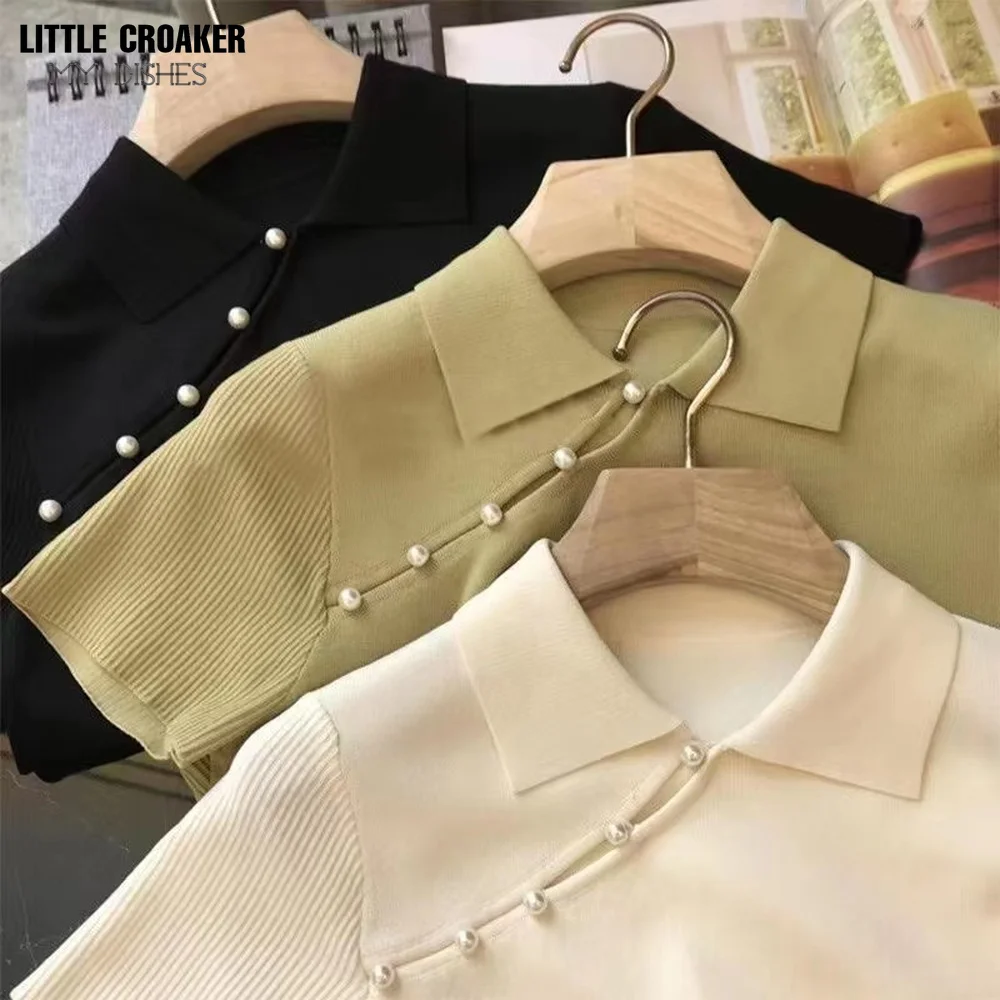 

Новинка осени 2022, Модный Милый джемпер, приталенный вязаный пуловер с отложным воротником и рукавом до локтя, Японские Женские свитера, одеж...